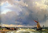 Hermanus Koekkoek Snr Famous Paintings - Shipping in a Stiff Breeze near Enkhuizen
